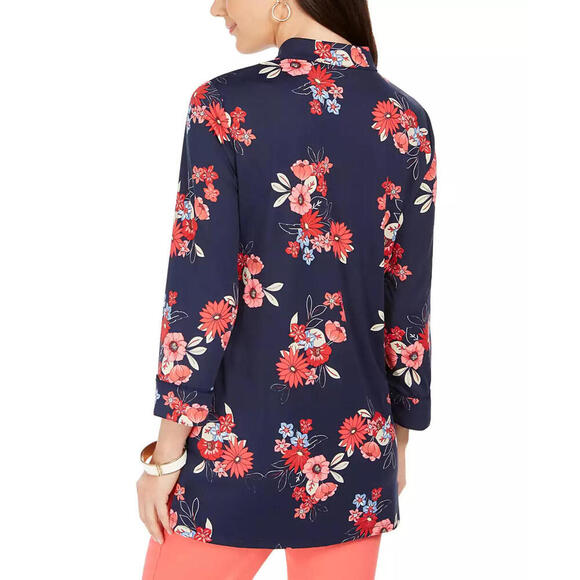 Charter Club Floral Print Split-Neckline Tunic Blue XS - Picture 2 of 3